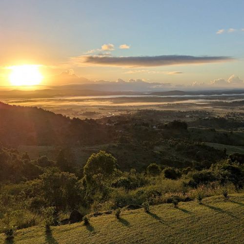 Bride and groom enjoying sunset views at Western Ridge Wedding Venue